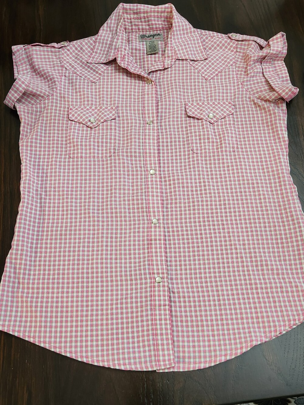 Wrangler Western Pink Gingham Snap Front  Shirt, Size S